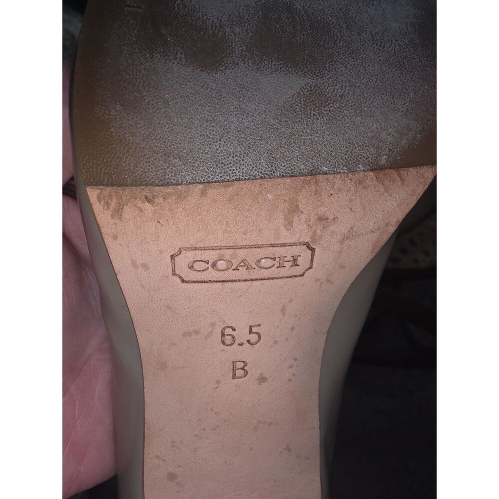 Coach Helaine Patent Leather Peep Toe Pumps Taupe Gray Heels Size 6.5B - Picture 7 of 8